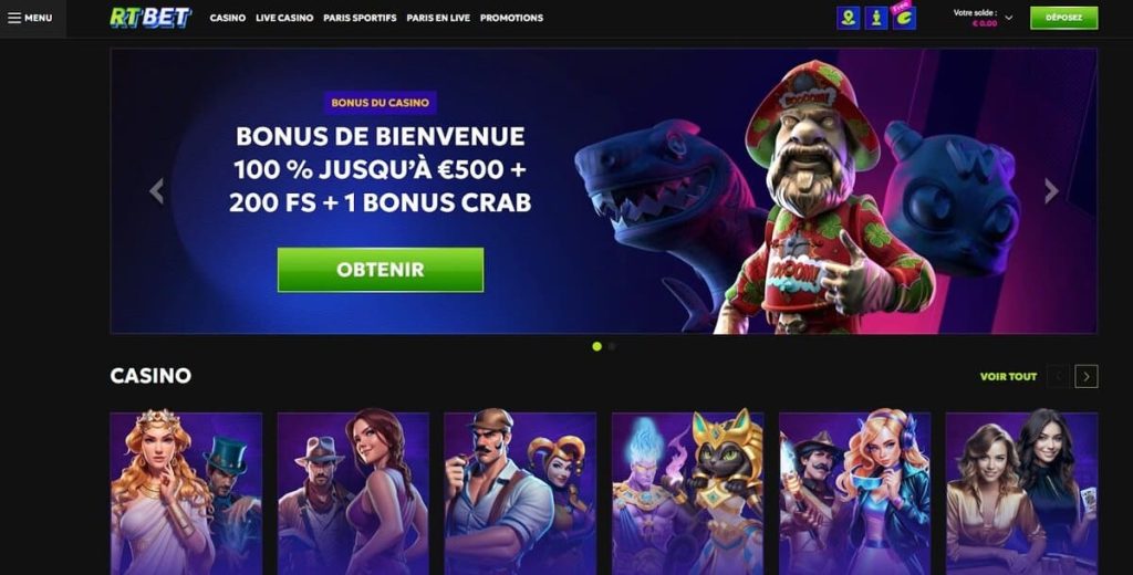 RtBet Casino page accueil