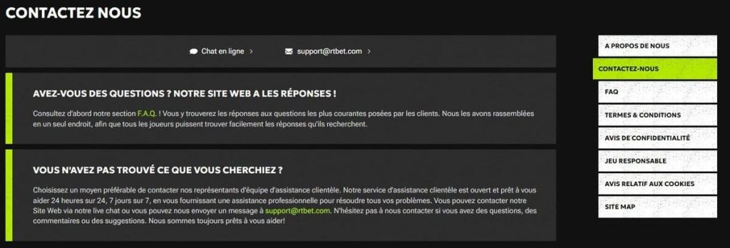 RtBet Casino support client